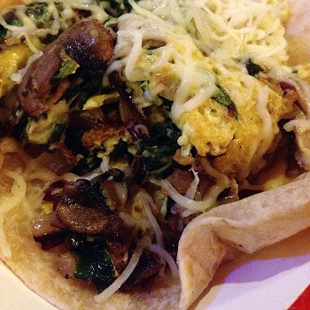 Source: Foodspotting, Breakfast tacos with spinach, onions, mushrooms and cheese